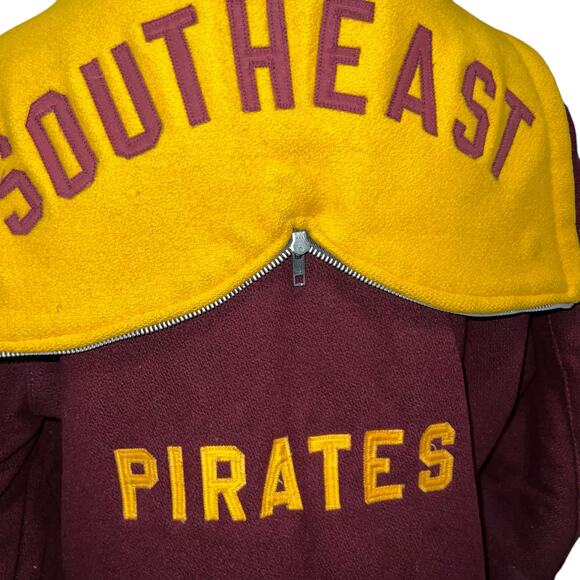 Vintage Varsity Wool hooded Delong coat sz 38. Southeast Pirate "Jennifer" Gold - Picture 6 of 11